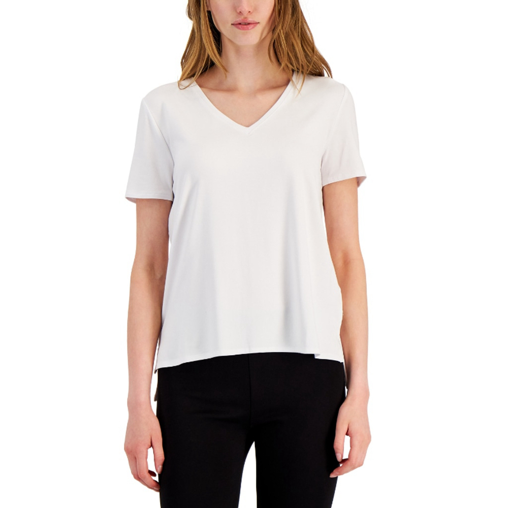 Alfani Women's Size XL White V-Neck Knit Short-Sleeve Relaxed-Fit T-Shirt NWT